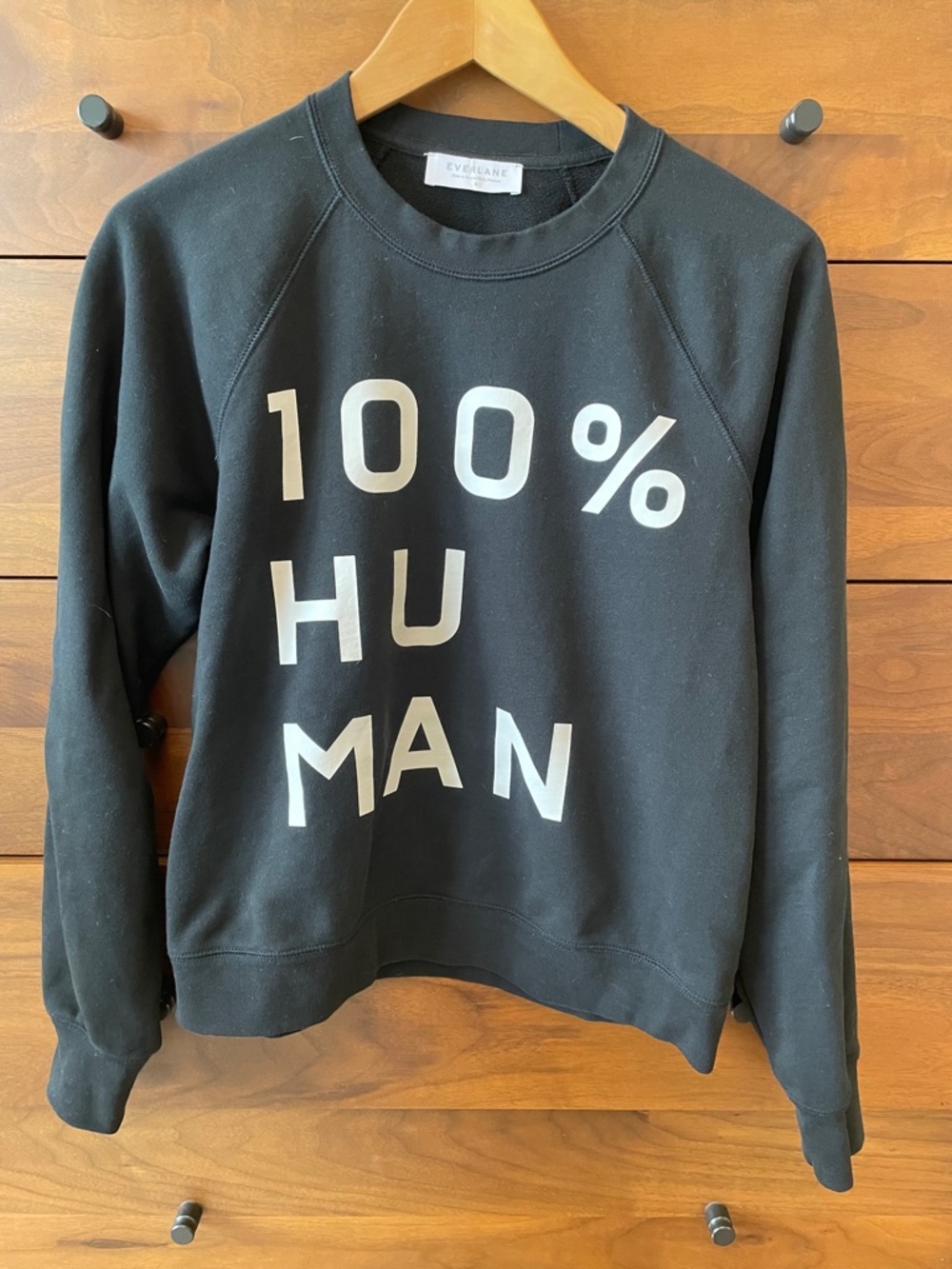 Everlane Black Crewneck Sweatshirt with White "100% HUMAN" Print